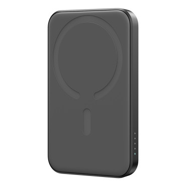PowerBank Inductive 5000mAh USB-A USB-C 20W med USB-C-kabel - svart