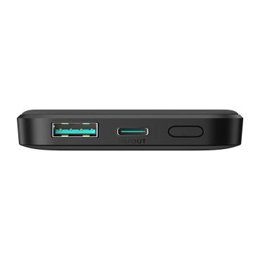 PowerBank Inductive 5000mAh USB-A USB-C 20W med USB-C-kabel - svart