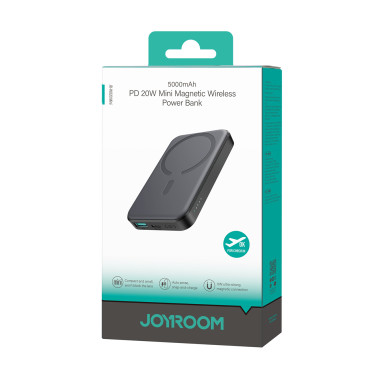 PowerBank induktīvs 5000mah USB-A USB-C 20W ar USB-C kabeli - melns