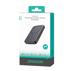 PowerBank induktīvs 5000mah USB-A USB-C 20W ar USB-C kabeli - melns