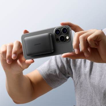 PowerBank Inductive 5000mAh USB-A USB-C 20W med USB-C-kabel - svart