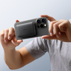 POWERBANK indukcinis 5000MAH USB-A USB-C 20W su USB-C kabeliu - juoda