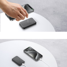 PowerBank Inductive 5000mAh USB-A USB-C 20W med USB-C-kabel - svart