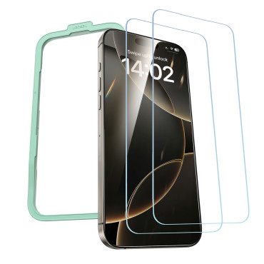 Karkaistu lasi, jossa on asennuskehys iPhone 16 Pro max - 2 kpl.