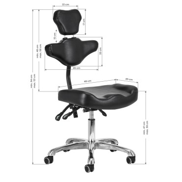 PRO INK 973 ergonomski nastavljiv stol za tetovaže, črn — stranski pogled