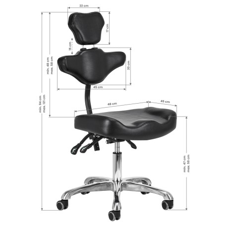 PRO INK 973 ergonominen säädettävä tatuointituoli musta — sivu