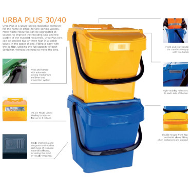 Basket container for segregation sorting rubbish Urba Plus 40L - Yellow