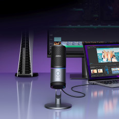 Μικρόφωνο που στέκεται στο USB-A Desk RGB LED - Ασημί