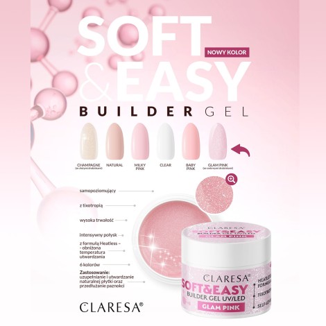 Claresa Gel de Construção Soft&Easy Glam Pink 45g — embalagem