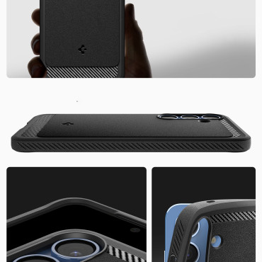The case for the Samsung Galaxy S25 Rugged Armor Mag MagSafe is black matte