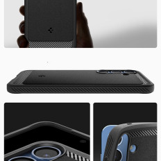 The case for the Samsung Galaxy S25 Rugged Armor Mag MagSafe is black matte