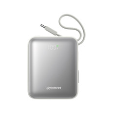 Powerbank 10000mAh 22.5w med indbyggede USB-C Lynkabler - Hvid
