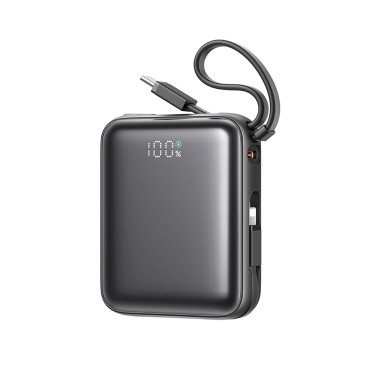 Powerbank 10000mAh 22.5W con cavi fightning USB-C integrati - Nero