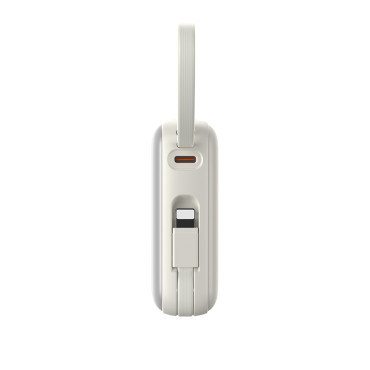 Powerbank 10000mAh 22.5w med indbyggede USB-C Lynkabler - Hvid