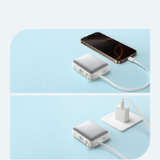 Powerbank 10000mAh 22.5w mit eingebauten USB-C-Blitzkabeln - Weiß