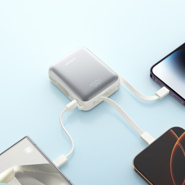 Powerbank 10000mah 22.5W με ενσωματωμένα καλώδια αστραπής USB-C - Λευκό