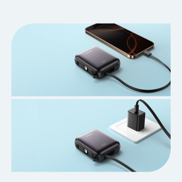 Powerbank 10000mAh 22.5W con cavi fightning USB-C integrati - Nero