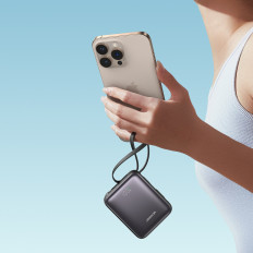PowerBank 10000mAh 22.5W avec câbles de foudre USB-C intégrés - Noir