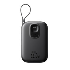 PowerBank 10000mAh ar iebūvētu kabeli 22.5 iPhone Zibens USB-C 0.25 cm - melns
