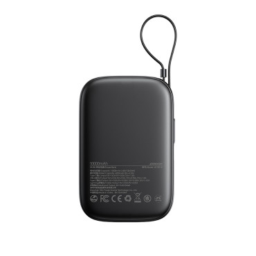 PowerBank 10000mAh ar iebūvētu kabeli 22.5 iPhone Zibens USB-C 0.25 cm - melns