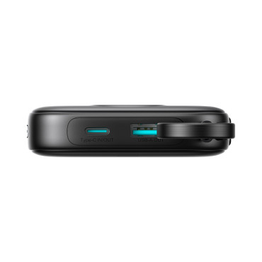 PowerBank 10000mAh med innebygd kabel 22.5 iPhone Lightning USB-C 0,25 cm - svart