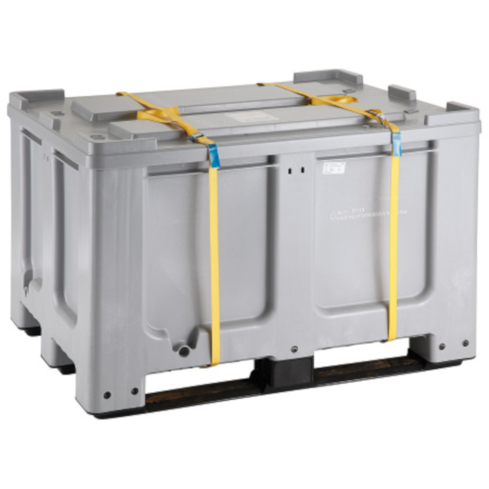 Kraftskrifter Boxbehållare 610L med palett och lock 120x100x76 cm un ar