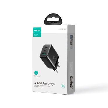 Snabb 2x USB-C / 1X USB-A-nätverksladdare 32W svart