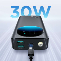 PowerBank 30W 30000MAH-taskulamppu + USB-kaapeli - USB-C 25cm musta