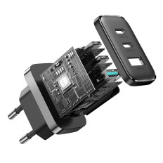 Snabb 2x USB-C / 1X USB-A-nätverksladdare 32W svart