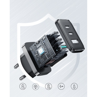 Snabb 2x USB-C / 1X USB-A-nätverksladdare 32W svart