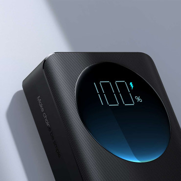 Powerbank met een 30W 30000mAh zaklamp + USB-A-kabel - USB-C 25cm zwart