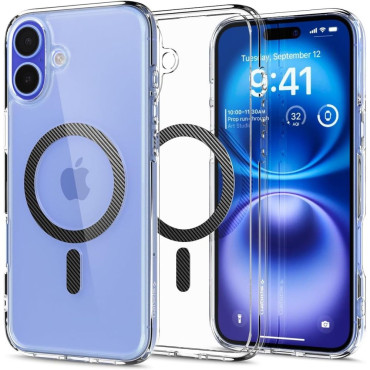 Capa protetora para iPhone 16 Ultra Híbrido Magsafe Fibra de Carbono - cinza transparente