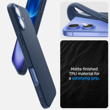 Primer na iPhone 16 tekoči zrak - modra