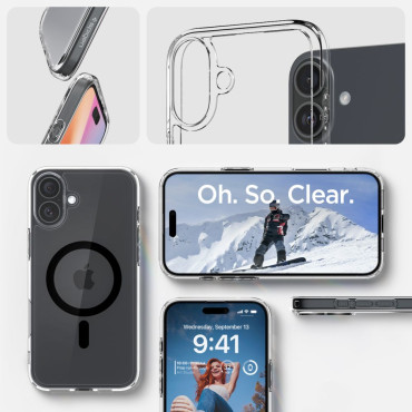 Bassenget på iPhone 16 pluss ultra hybrid mag fra magsafe - gjennomsiktig svart