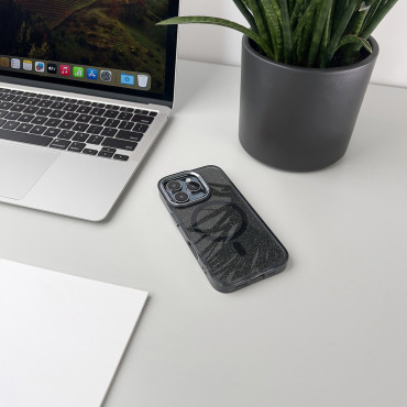 Samsung Galaxy S25 Třikovače třpytky s MAG Safe - černá s brokadem