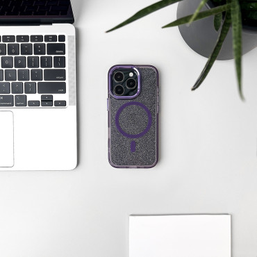 Samsung Galaxy S25 Case Glitter avec Safe Mag - Purple avec brocart