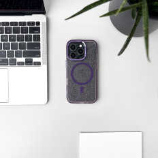 Samsung Galaxy S25 Case Glitter avec Safe Mag - Purple avec brocart