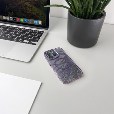 Samsung Galaxy S25 Case Glitter avec Safe Mag - Purple avec brocart