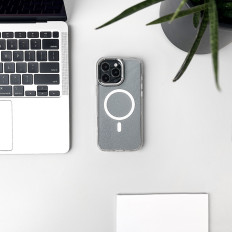 Protective cases for the Samsung Galaxy S25 Glitter Case with Mag Safe - clear with brocade