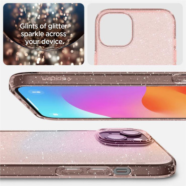 Casse à boîtier sur iPhone 15 Plus Glitter à cristaux liquides - Rose transparent