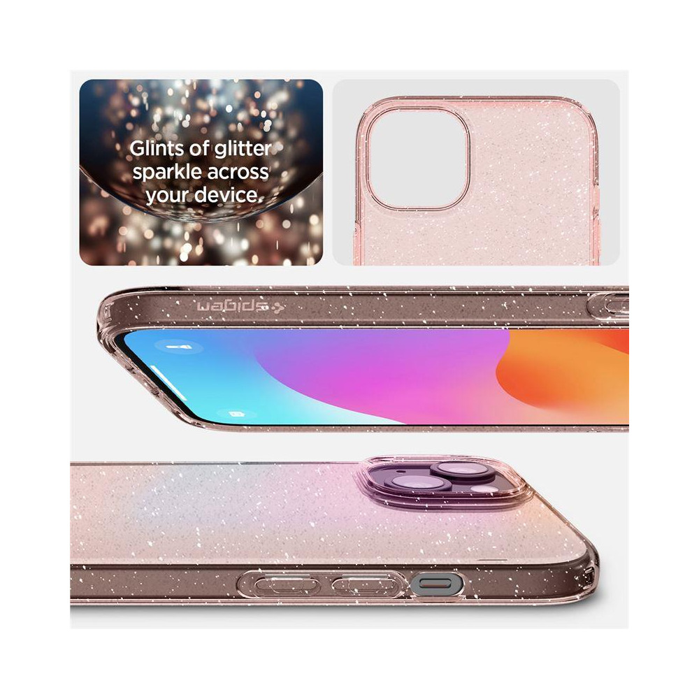 Fallfall på iPhone 15 plus flytande kristallglitter - rosa transparent