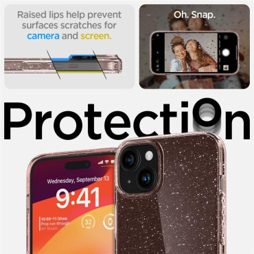 Case Case na iPhone 15 plus tekuté krystal třpytky - růžová průhledná