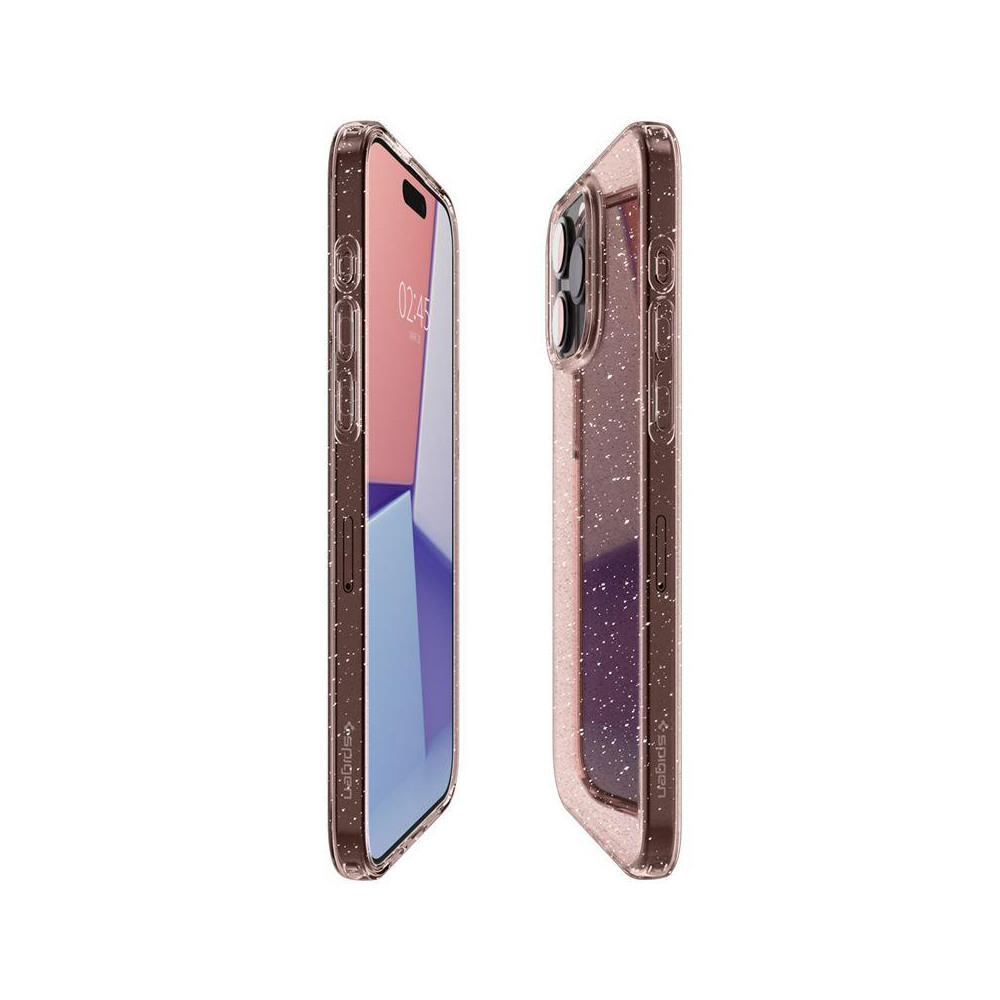 Saks tilfelle på iPhone 15 Pro Liquid Crystal Glitter - Rosa Transparent