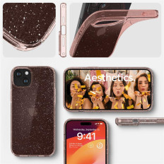 Primer na iPhone 15 in tekočega kristala Glitter - Pink Transparent