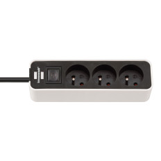 Ecolor Power Strip 3 3M stikkontakter - Hvit