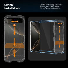 Härdat glas på iPhone 16 Pro med snabb uppsättning + installationsram - 2 st.
