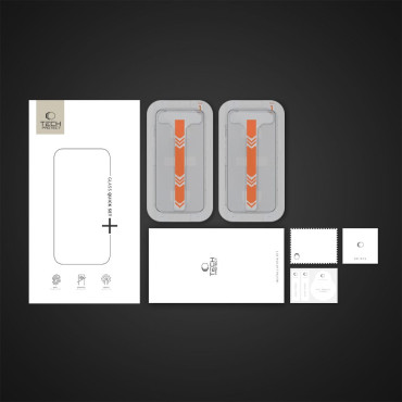 Härdat glas på iPhone 16 Pro med snabb uppsättning + installationsram - 2 st.