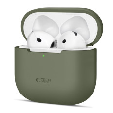 Cajas protectoras de silicona sobre auriculares. Apple Airpods 4 - Olive