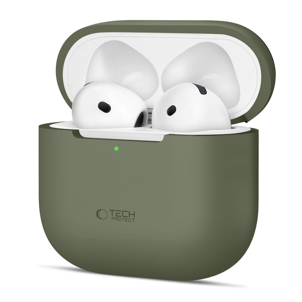 Casi protettivi in silicone sulle cuffie Apple AirPods 4 - Olive