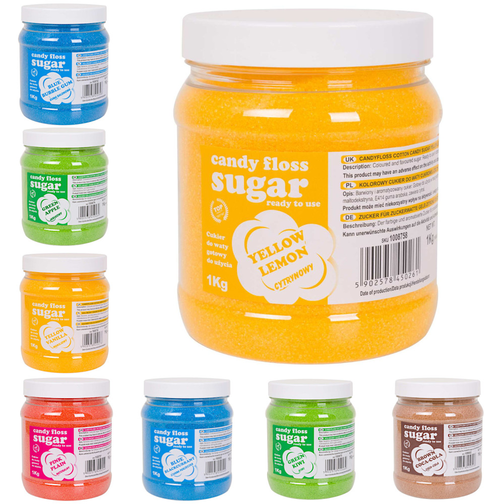 Krāsains aromatizēts cukurs par cukura vilnas komplekts 8 x 1 kg